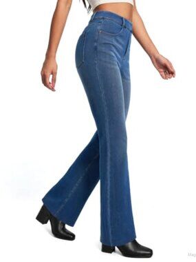 High Waisted Pull On Bootcut Jeans with Pockets Stretchy Flare Denim
